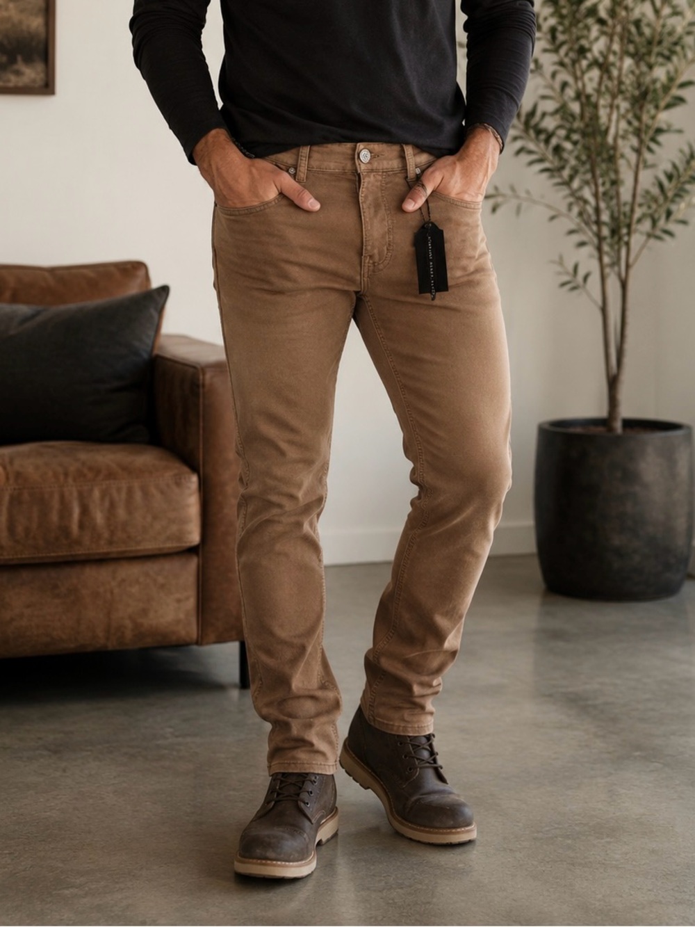 Men's Slim Fit Brown Jeans 32WX32L